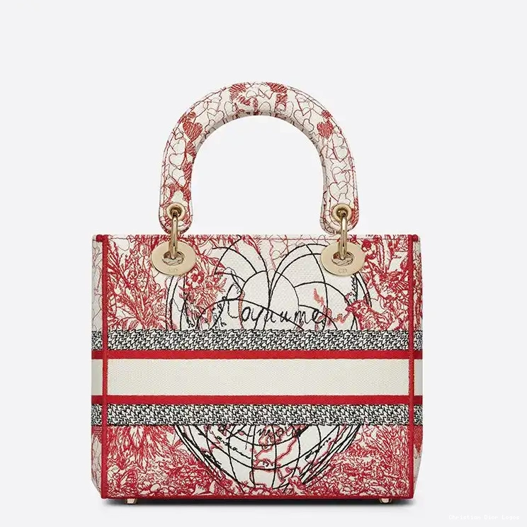 Cheap Medium D-lite Canvas D-Royaume Lady d'Amour Red Bag Motif Dioramour White 0618 Luxury